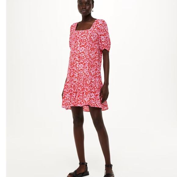 Whistles Womens Blurred Strokes Flippy Dress US 6 Pink Square Neck Feminine - Picture 2 of 11